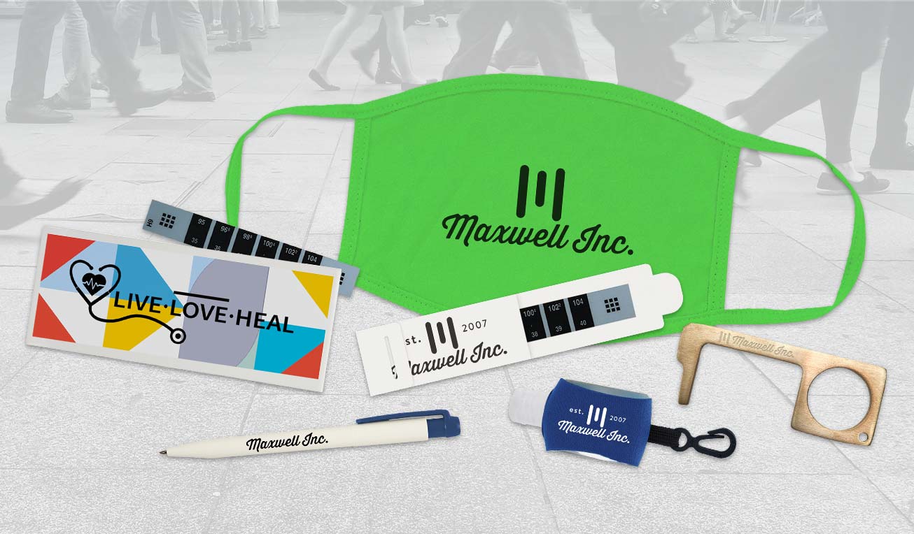 Various wellness products customized with logos